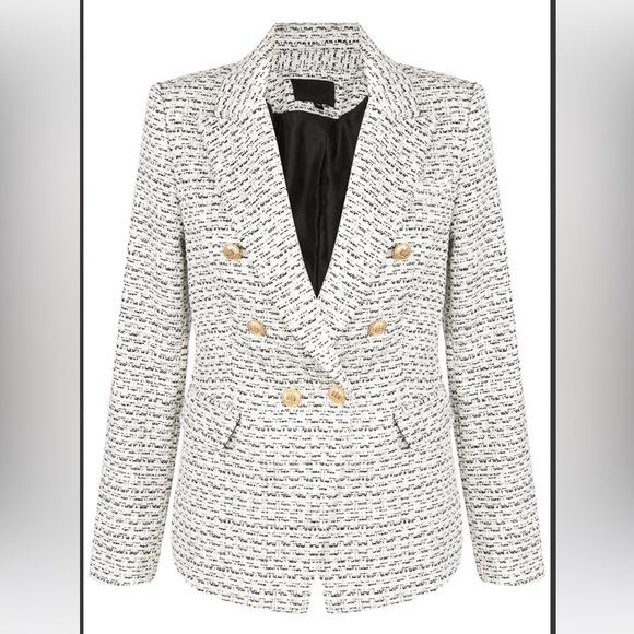 Jackets & Blazers - Double-Breasted Cream Tweed Blazer Jacket